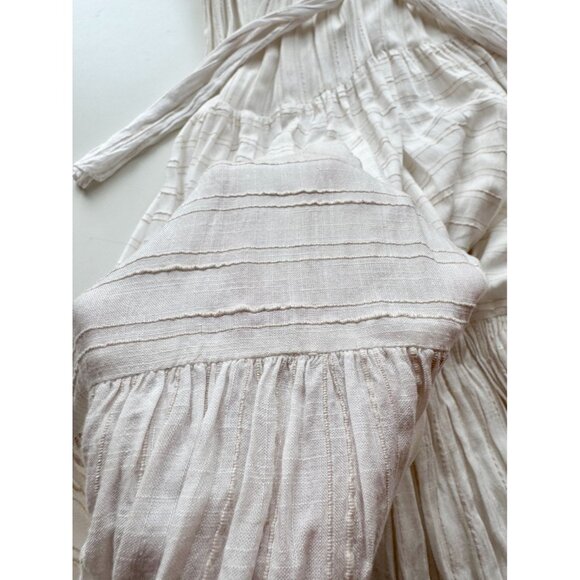 L*SPACE Santorini Cream Viscose Cotton Tie Back Tiered Midi Dress, Size M - Picture 11 of 13